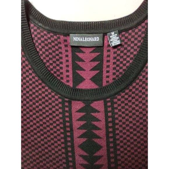 Nina Leonard Wine and Black Fit and Flare Sweater Knit Dress Size Medium NWT - Picture 11 of 15